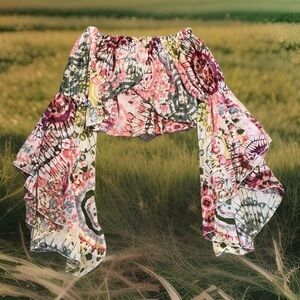 Live 4 Truth Boho Bell Sleeve Crop Sheer Blouse Balloon Sleeves Hippy Size S